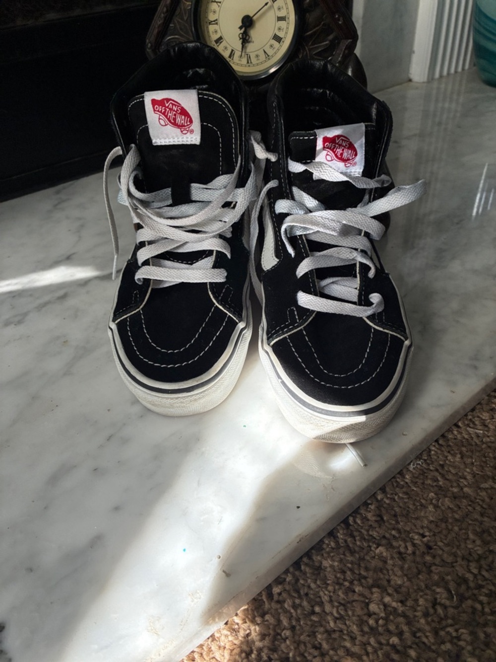 Vans Black and White High Top Skate Sneakers